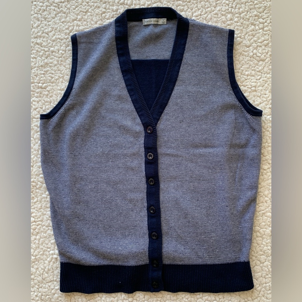 GREEN LAMB Navy and White Button-Up Vest (US 8)